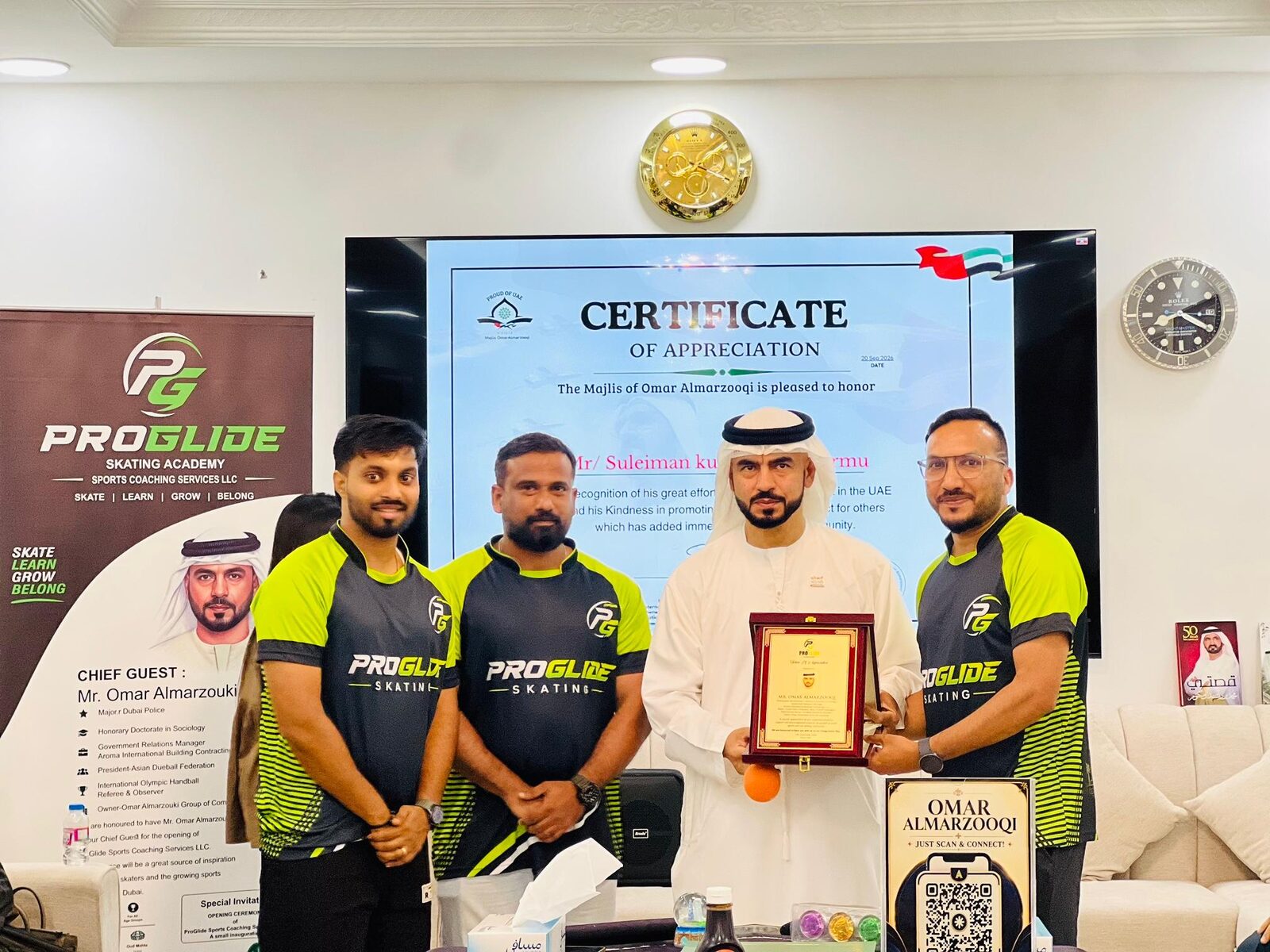 ProGlide team receiving a Certificate of Appreciation at the Majlis of Omar Almarzooqi